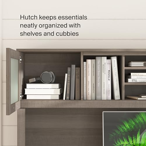 72-Inch L-Shaped Desk with Hutch, Corner Computer Office Desk with File and Box Drawers, Shelves and Storage Cabinet, Home Office Workstation, Somerset Collection, Ash Gray