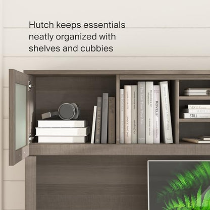 72-Inch L-Shaped Desk with Hutch, Corner Computer Office Desk with File and Box Drawers, Shelves and Storage Cabinet, Home Office Workstation, Somerset Collection, Ash Gray