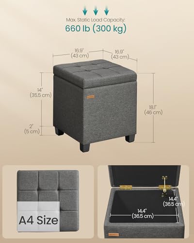 Square Storage Ottoman with Hinged Lid in Slate Gray, view 3