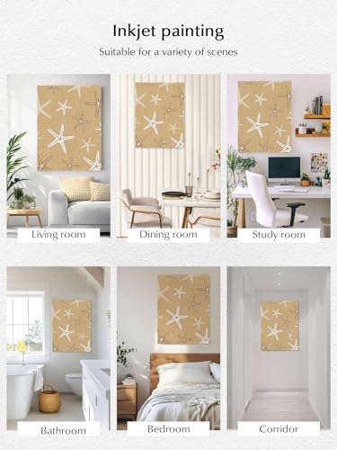 NuYeBiofx Summer Beach Ocean Starfish Canvas Wall Art Prints,48"x32" Framed Picture Artwork Marine Stars on Burlap Flax Printed Canvas Oil Painting for Living Room Bedroom Office,Ready to Hang