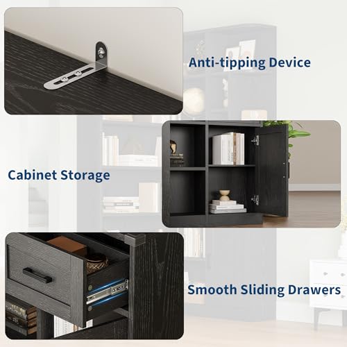 74'' Tall Corner Bookshelf, 6-Tier Book Shelf with Drawer and Cabinets, view 6