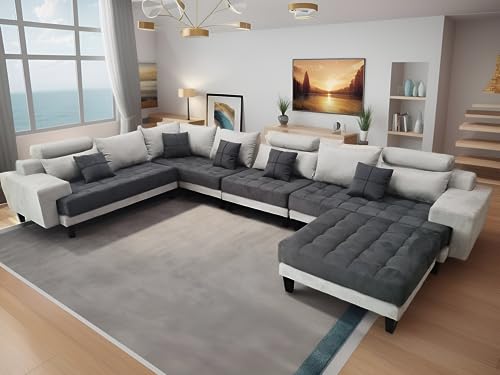 L Shape U Shape Reversible Modern Microfiber Fabric Sectional Couch Sofa Set S150D (2 Tone Grey/Dark Grey)