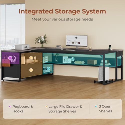 71" Executive Desk, L Shaped Office Desk with Widen File Drawers, view 4