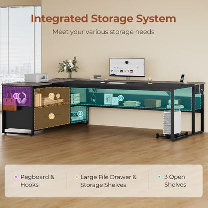 71" Executive Desk, L Shaped Office Desk with Widen File Drawers, view 4