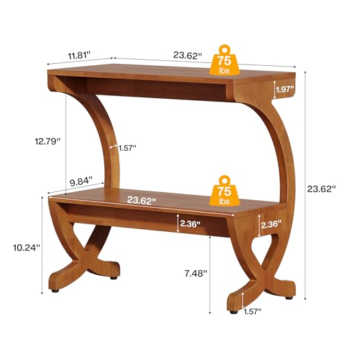 Tribesigns 2pcs Wood Nightstand, Mid-Century Modern Bedside Table with 2-Tier Storage and Curved Crossed Legs, Narrow End Table for Bedroom, Living Room, Easy Assembly, Walnut Color (2)