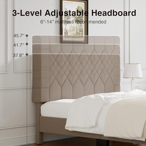 Queen Bed Frame with Headboard, Bed Frame Queen Size with Wood Slats Support, view 4