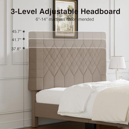Queen Bed Frame with Headboard, Bed Frame Queen Size with Wood Slats Support, view 4