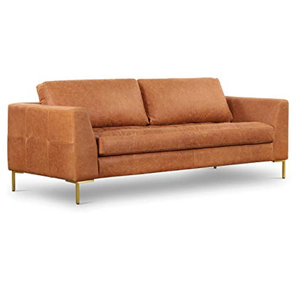 Poly & BARK Calle 90" Sofa, Full-Grain Pure-Aniline Italian Leather, Cognac Tan, Brass Legs