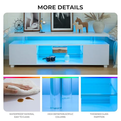 LED TV Stand White Entertainment Center, Gaming Center for 60 65 70inch TV, TV Console with Storage, TV Stands for Gaming Living Room, Bedroom and Playroom
