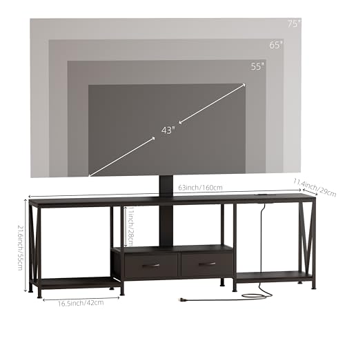 63" W TV Stand with Mount,LED & Charging Station for 55,65,75" TV, view 3