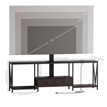 63" W TV Stand with Mount,LED & Charging Station for 55,65,75" TV, view 3