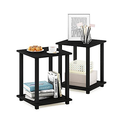 Furinno Simplistic Set of 2 End Table, Americano/Black & Simple Design Coffee Table, Espresso
