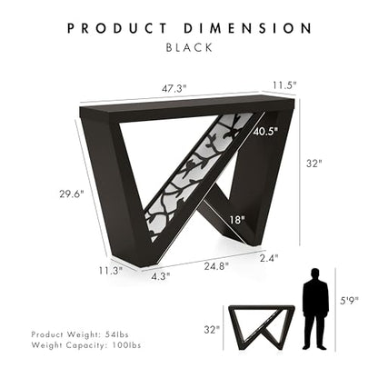 Naomi Modern Decorative Accent LED Console Table with W-Shaped Legs and Remote, Wood Entryway Furniture for Living Room, Hallway, Entrance, Small Spaces, Black