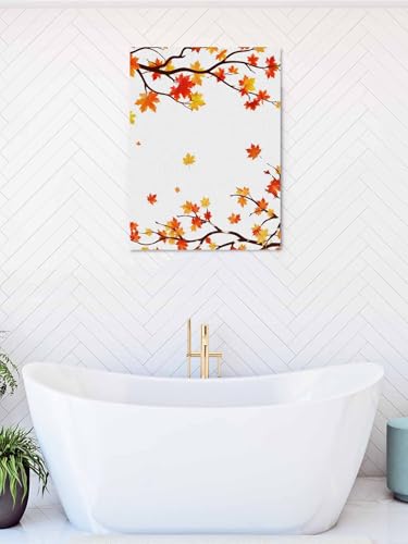NuYeBiofx Thanksgiving Maple Leaf Canvas Wall Art Prints,48"x32" Framed Picture Artwork Fall Orange Red Leaves Printed Canvas Oil Painting for Living Room Bedroom Office,Ready to Hang