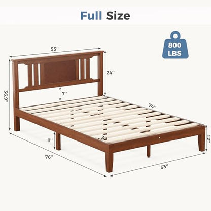 Wood Bed Frame with Pine Headboard, Sturdy Support, Easy Assembly, view 3