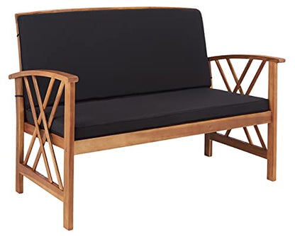 SAFAVIEH Outdoor Collection Fontana Natural/ Black Cushions 4-Piece Conversation Patio Set