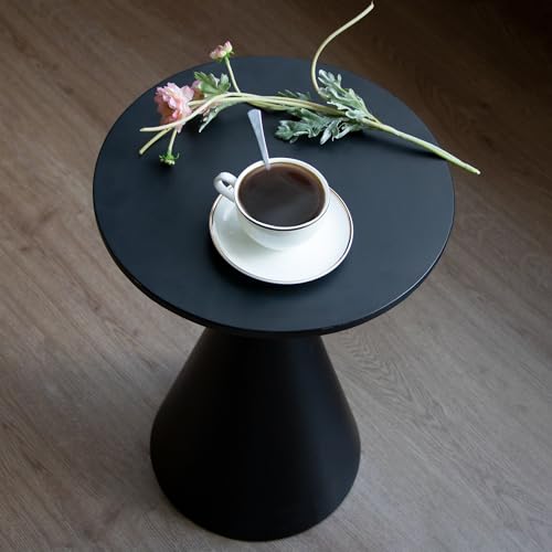 Small Drink Table, Round Martini Table, Drum End Table Side Table, Metal Accent Table,for Small Space Living Room, Bedroom, Black