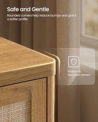 VASAGLE ELLAN Collection - Boho Buffet Cabinet with Rattan-Look Doors, Sideboard Storage Cabinet, Rounded Corners, Adjustable Shelf, for Kitchen, Natural Brown UBBK345KC01
