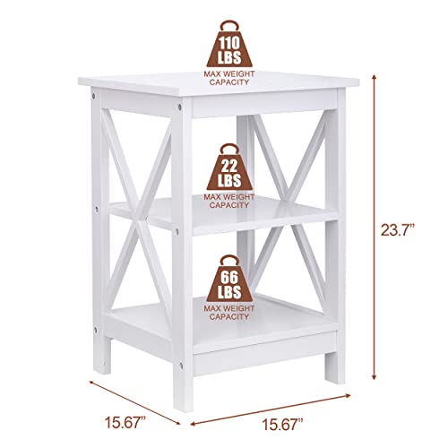 3-Tier End Table with Storage Shelves Versatile X-Design Sofa Side Table for Living Room Bedroom Apartment Small Space, White
