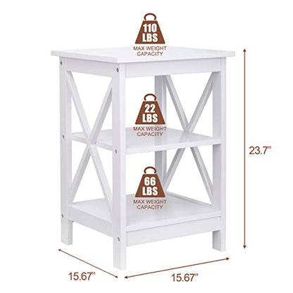 3-Tier End Table with Storage Shelves Versatile X-Design Sofa Side Table for Living Room Bedroom Apartment Small Space, White