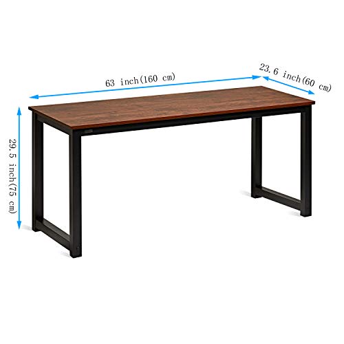 63 Inch Computer Desk, Home & Office PC Laptop Study Writing Table Workstation with Leg Bars, Modern Simple Industrial Style, Rustic Brown