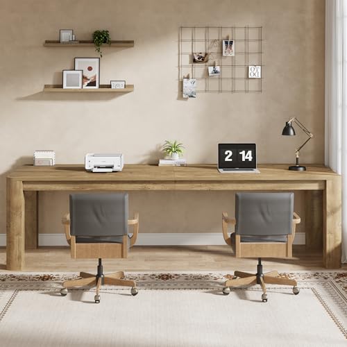 Tribesigns Two Person Desk, 79-Inch Long Desk for Home Office, Double Computer Table Large Writing Workstation for Office, Wood Color