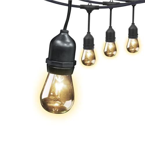 30ft Outdoor Incandescent String Lights, Warm Amber Glow, Heavy-Duty Weatherproof Cord, Includes 10 Clear Bulbs + 5 Spares, End-to-End Connectable for Patios and Gazebos, SL30-10