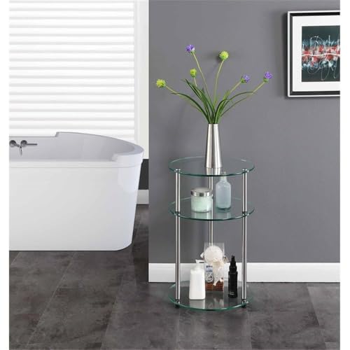 Designs2Go Classic Glass 3-Tier Round End Table 15.75" - Modern Contemporary Side Table with Storage Shelves for Living Room, Bathroom, Bedroom, Office, Den, Glass