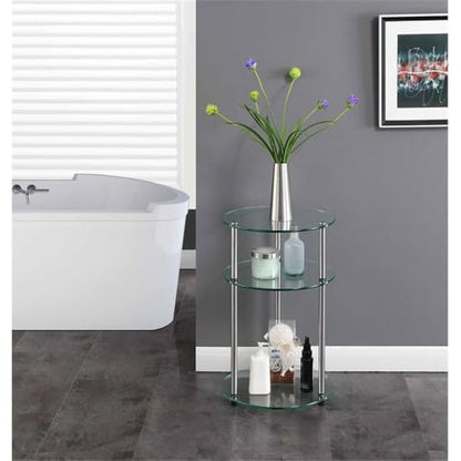 Designs2Go Classic Glass 3-Tier Round End Table 15.75" - Modern Contemporary Side Table with Storage Shelves for Living Room, Bathroom, Bedroom, Office, Den, Glass