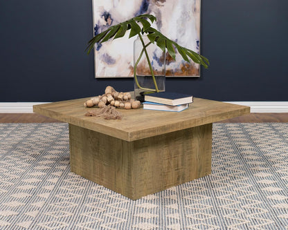 Coaster Home Furnishings Zetta Square Cocktail Living Room Coffee Table Engineered Eco-Friendly Wood Look Laminate Veneer Rustic Farmhouse Mango Brown 708068