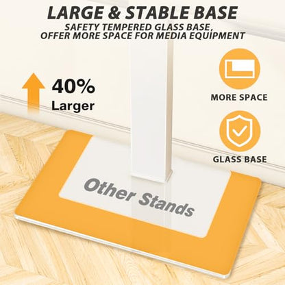 TAVR Swivel Floor TV Stand Base for 32-75 Inch TVs up to 110 lbs | Tall TV Stand for Bedroom with Height Adjustment and Tempered Glass Base for Media Storage and Space Saving, White