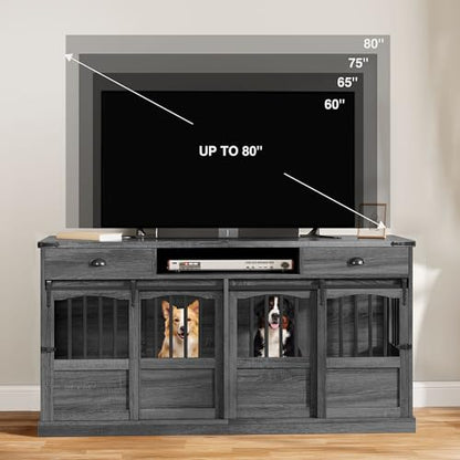 72" Double Dog Crate Furniture with Storage for 2 Medium Dogs, view 7