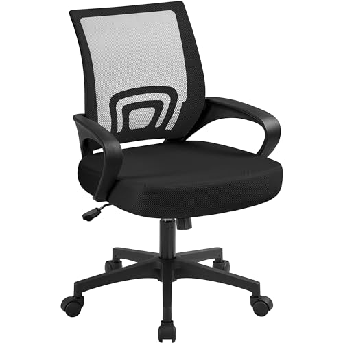 Mid Back Mesh Computer Office Desk Chair Adjustable Swivel, Black, view 2