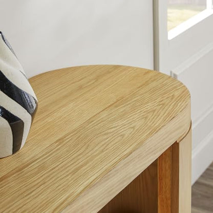 Maya Solid Oak Wood Veneer Console Table with Storage, 48 Inch, White Oak