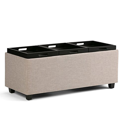 Avalon Storage Ottoman - 42 inch Wide Upholstered Linen Look Fabric Rectangular Flip-Top Ottoman in Natural, Contemporary Coffee Table Ottoman for Living Room with Hidden Storage