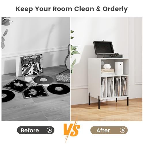 Record Player Stand with Charging Station, Turntable Stand with Storage Cabinet, view 6