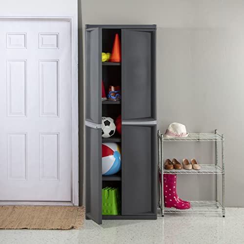 Sterilite 4 Shelf Cabinet, Heavy Duty and Easy to Assemble Plastic Storage Unit & 18 Qt Ultra Latch Box, Stackable Storage Bin with Lid
