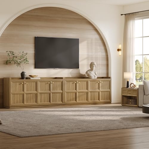 61.7" 4-Door Buffet Sideboard Cabinet Living Room, 2 PCS Brown Oak, view 4