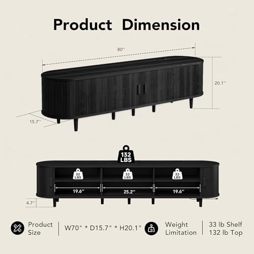 MXV 80" TV Stand with Sliding Doors for Living Room, view 3