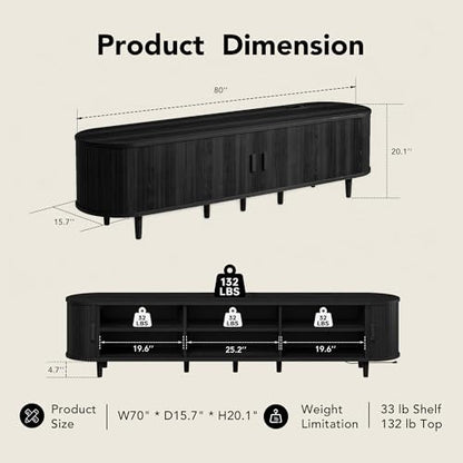 MXV 80" TV Stand with Sliding Doors for Living Room, view 3
