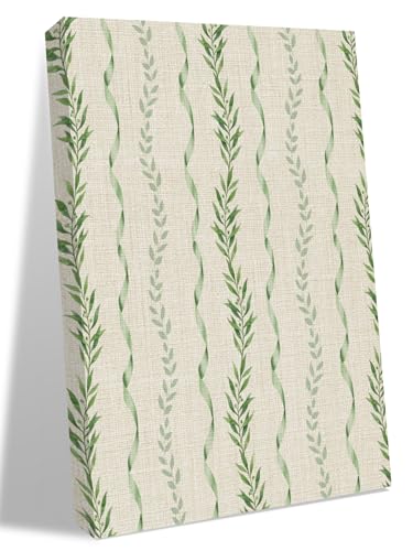 NuYeBiofx Rustic Botanical Leaves on Burlap Canvas Wall Art Prints,40"x28" Framed Picture Artwork Foliage Vines Green Ribbon Printed Canvas Oil Painting for Living Room Bedroom Office,Ready to Hang