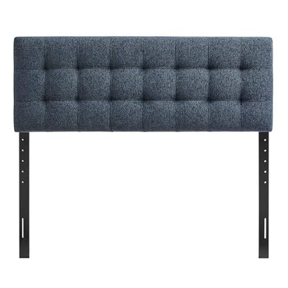 Lily Full Size Headboard with Biscuit Tufting in Navy - Fabric Upholstery with Padded Design and 5 Height-Adjustable Mounts