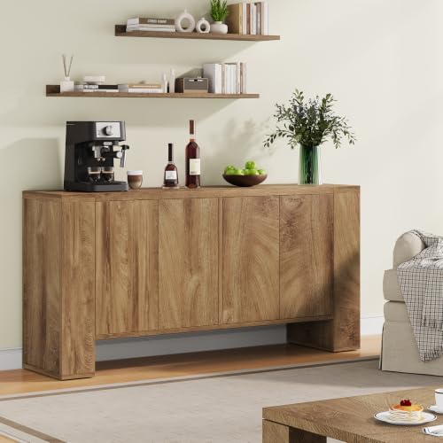 59" Sideboard Buffet Cabinet with Adjustable Shelves, Oak, view 6