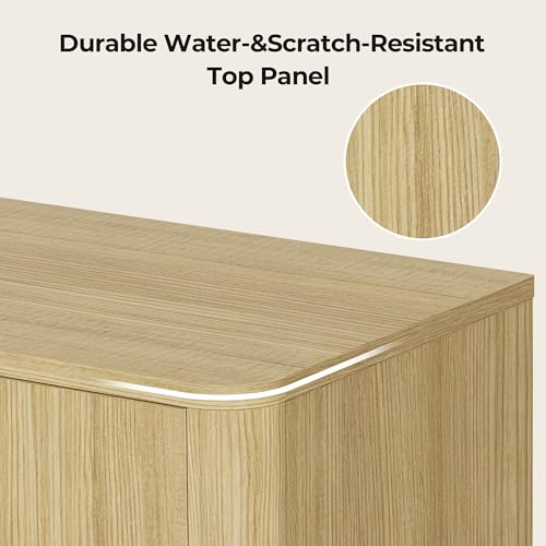 CHITA 66" Buffet Cabinet with 4 Doors & Central Vertical Panel, Light Oak, view 5