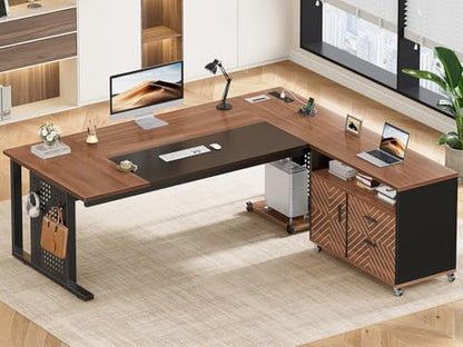 71" Executive Desk with Rolling File Cabinet, Large Office Desk with Drawers, view 2