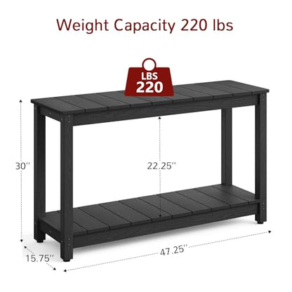Outdoor Console Table, All-Weather 2-Tier Patio Console Table with Adjustable Feet, Low Maintenance, for Backyard, Garden, Entryway, and Deck, Black
