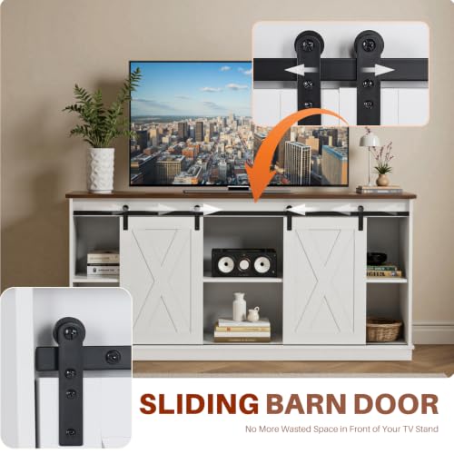 Farmhouse TV Stand 65 Inch, Wooden Entertainment Center, White, view 7