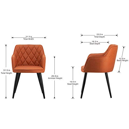 A&B Home Furniture Modern Accent Chair Dining Chairs with Arm Seat Soft Back for Living Room Dining Room Kitchen Set of 2 Orange