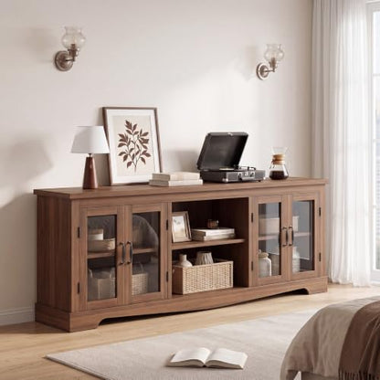 Tall TV Stand with Glass Doors, 78.75" Farmhouse Media Console with Storage, view 4
