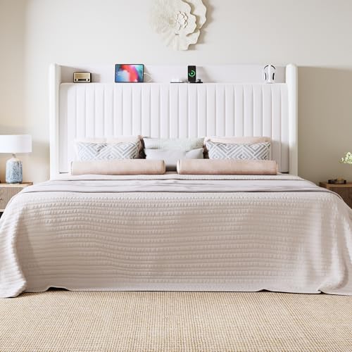 King Size Platform Bed Frame with USB Charging Station and Storage, view 4